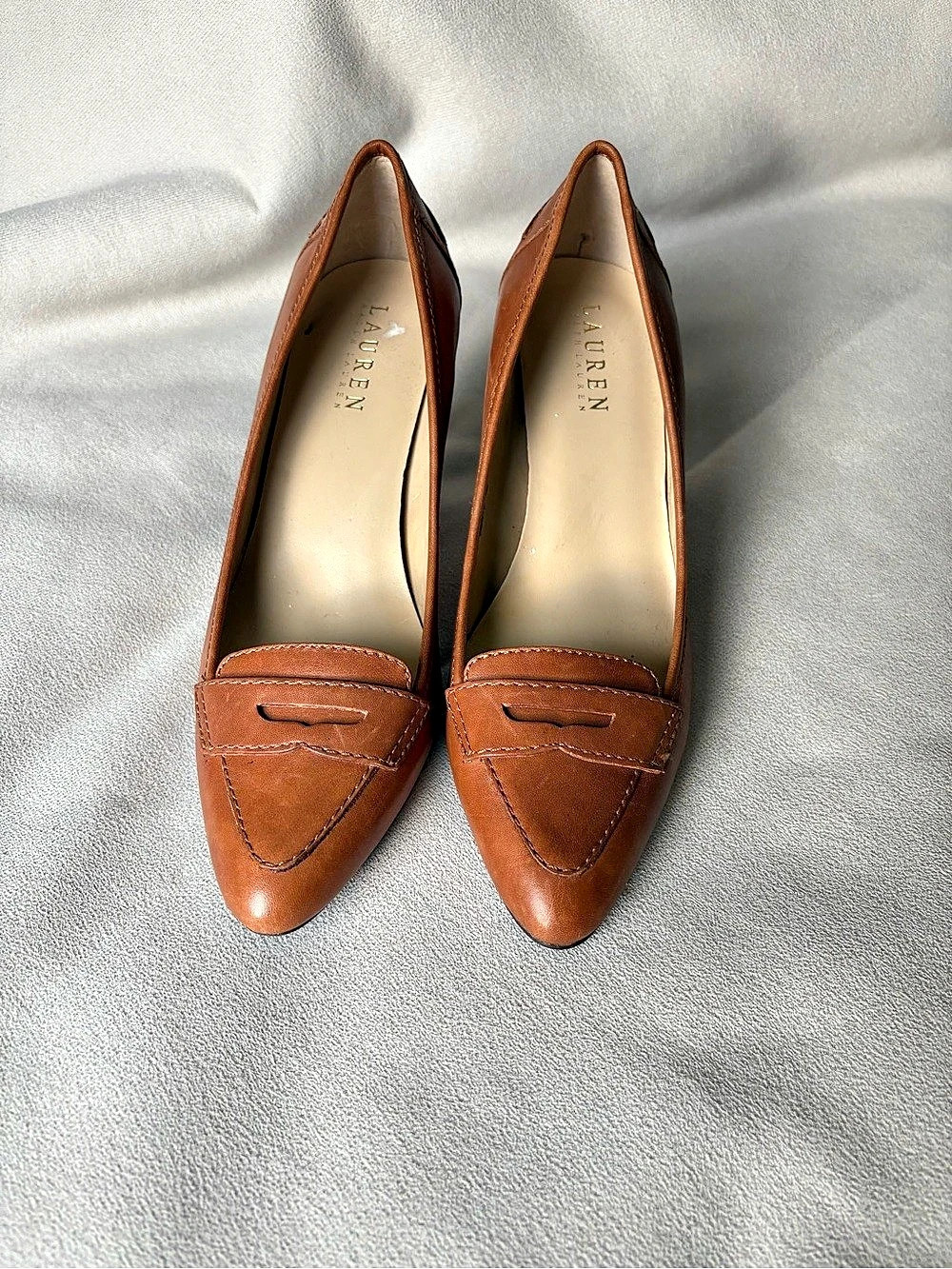 Vintage Lauren Ralph Lauren Brown Penny Loafer Heels 7.5 - Picture 3 of 12